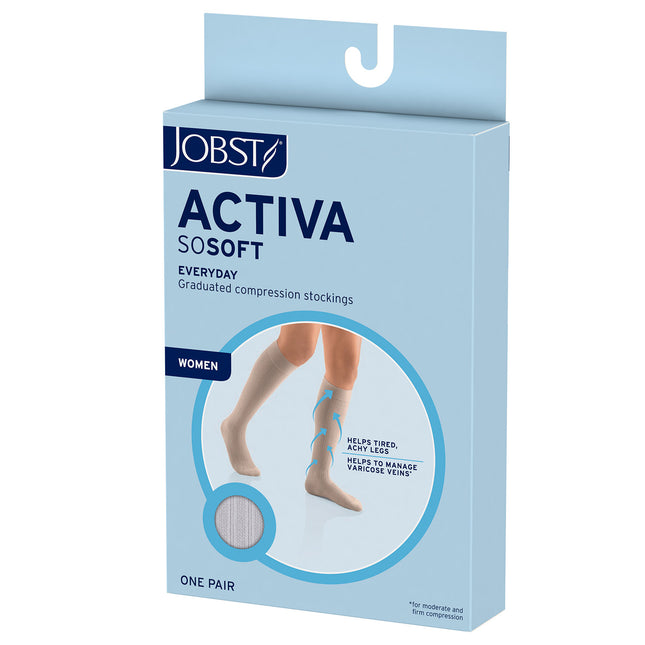 JOBST ACTIVA SoSoft 15-20 mmHg Compression Socks Knee High, Closed Toe, Ribbed Design