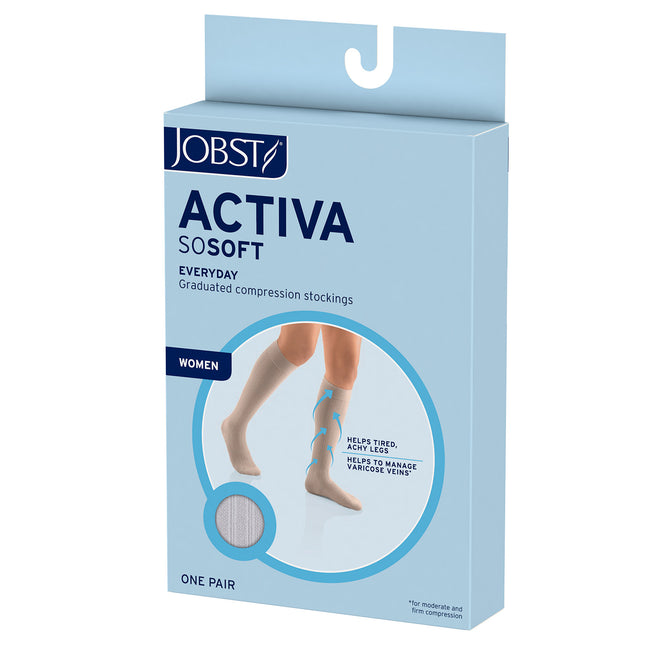 JOBST ACTIVA SoSoft 20-30 mmHg Compression Socks Knee High, Closed Toe, Ribbed Design