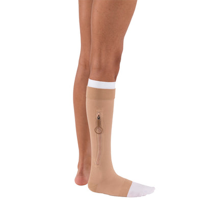 JOBST UlcerCARE 2-Part Compression System with Liners 40+ mmHg Knee High, Open Toe, Beige, Left Zipper