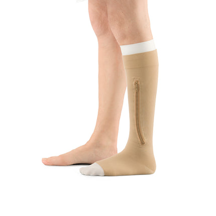 JOBST UlcerCARE 2-Part Compression System with Liners 40+ mmHg Knee High, Open Toe, Beige, Right Zipper