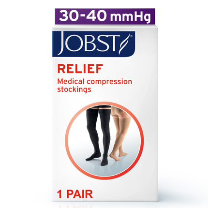 JOBST Relief 30-40 mmHg Compression Stockings, Thigh High Silicone Band, Closed Toe