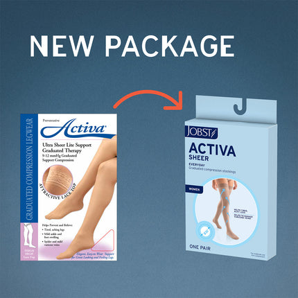 JOBST ACTIVA Sheer 15-20 mmHg Compression Stockings Thigh High with Lace Band with Lace Band, Closed Toe