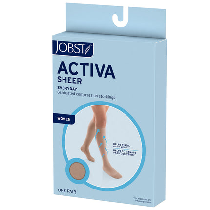 JOBST ACTIVA Sheer 15-20 mmHg Compression Stockings Thigh High with Lace Band with Lace Band, Closed Toe