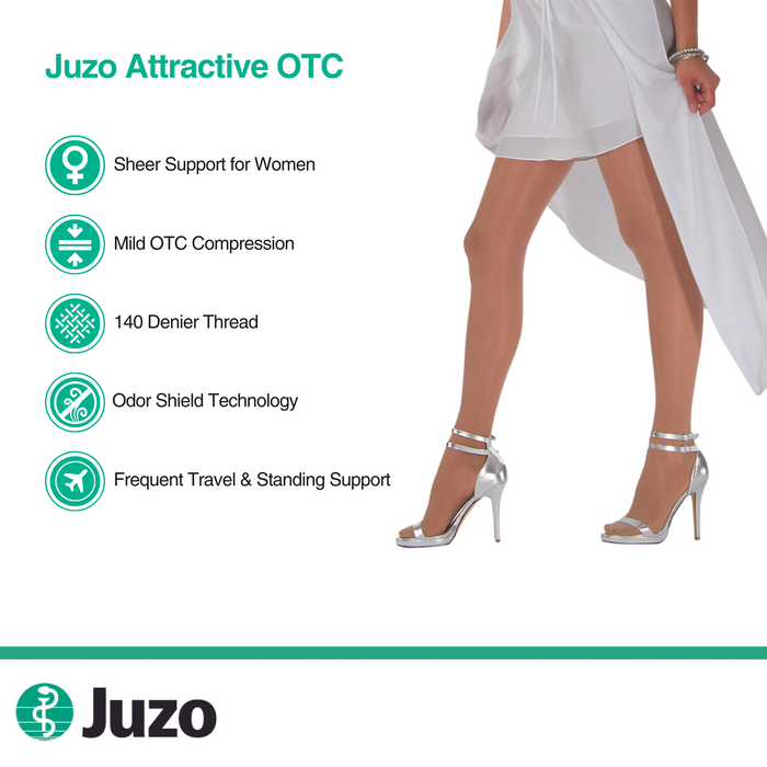 Juzo Attractive OTC Sheer Compression Stockings, 15-20 mmHg, Thigh High, Silicone Band, Closed Toe - HV Supply