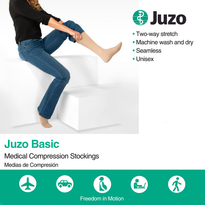 Juzo Basic Compression Stockings, 30-40 mmHg, Thigh High, Silicone Band, Open Toe - HV Supply