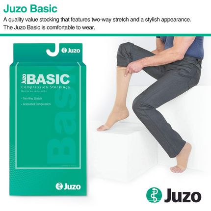 Juzo Basic Compression Stockings, 15-20 mmHg, Knee High, Open Toe - HV Supply