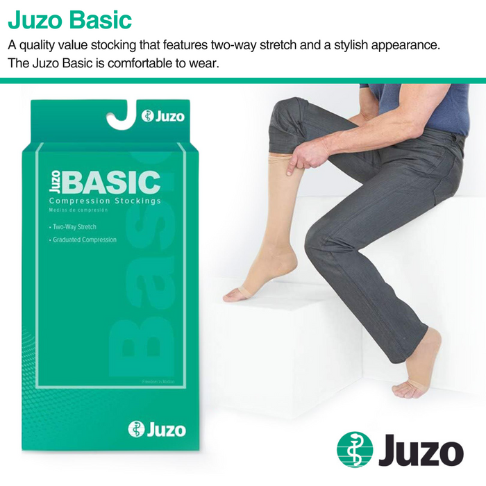 Juzo Basic Compression Stockings, 30-40 mmHg, Thigh High, Silicone Band, Open Toe - HV Supply
