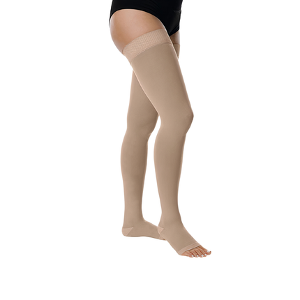 Juzo Basic Compression Stockings, 15-20 mmHg, Thigh High, Silicone Band, Open Toe - HV Supply