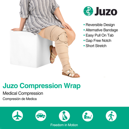 Juzo Short Stretch Compression Wraps, 30-60 mmHg, Slip-On Calf Wrap, Double Sided, Closed Toe Liner - HV Supply