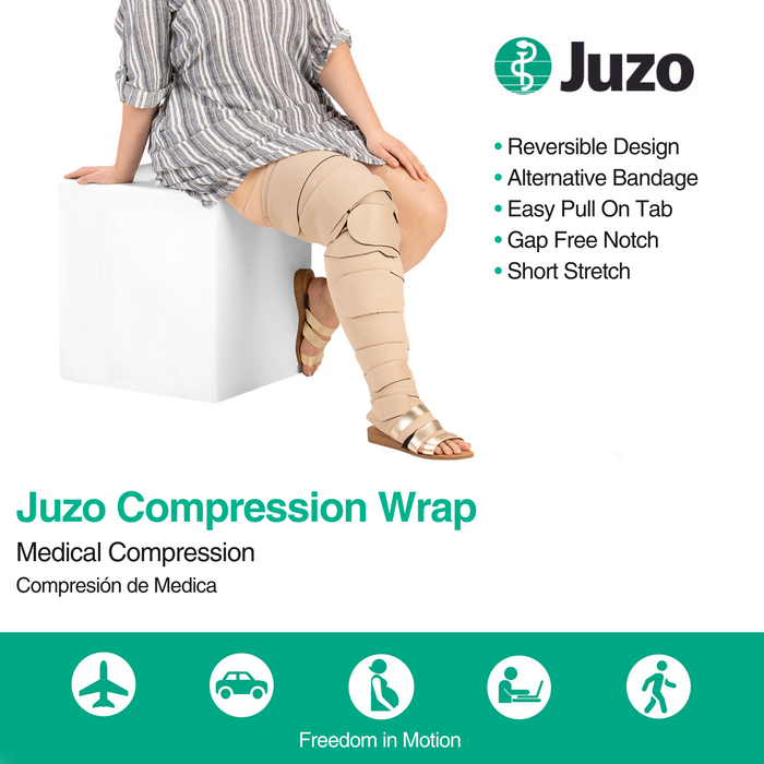 Juzo Short Stretch Compression Wraps, 30-60 mmHg, Calf Wrap, Double Sided, Open Toe Liner - HV Supply