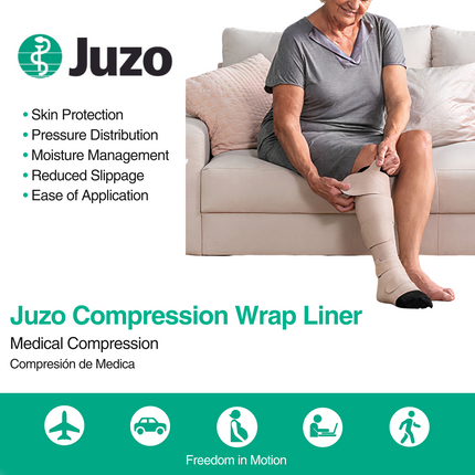 Juzo Short Stretch Compression Wraps, Knee High Liner, Close Toe, Black - HV Supply