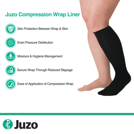 Juzo Short Stretch Compression Wraps, Knee High Liner, Close Toe, Black - HV Supply