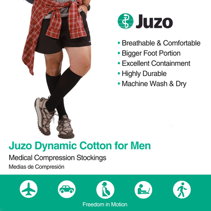 Juzo Dynamic Cotton Compression Socks for Men, 15-20 mmHg, Knee High, Closed Toe - HV Supply