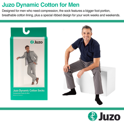 Juzo Dynamic Cotton Compression Socks for Men, 15-20 mmHg, Knee High, Closed Toe - HV Supply