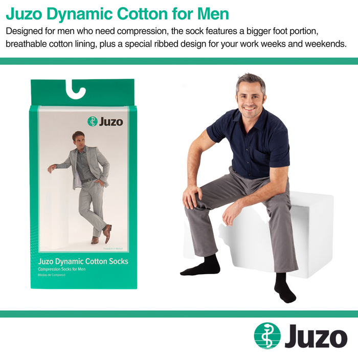 Juzo Dynamic Cotton Compression Socks for Men, 20-30 mmHg, Knee High, Closed Toe - HV Supply