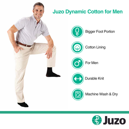 Juzo Dynamic Cotton Compression Socks for Men, 15-20 mmHg, Knee High, Closed Toe - HV Supply