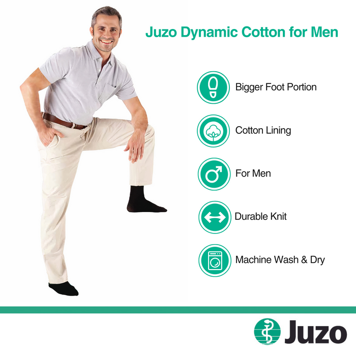 Juzo Dynamic Cotton Compression Socks for Men, 30-40 mmHg, Knee High, Closed Toe - HV Supply