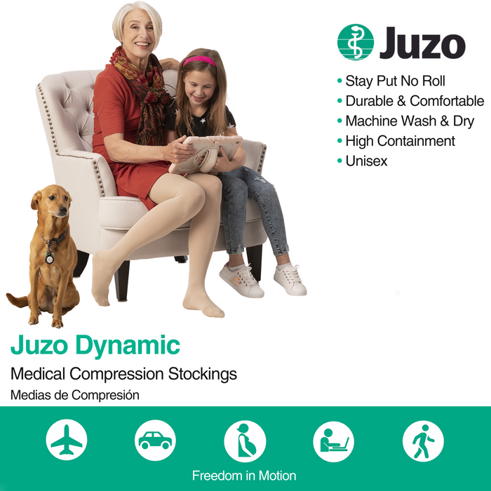 Juzo Dynamic Compression Stockings, 20-30 mmHg, Knee High, 5 CM Silicone Band, Open Toe - HV Supply