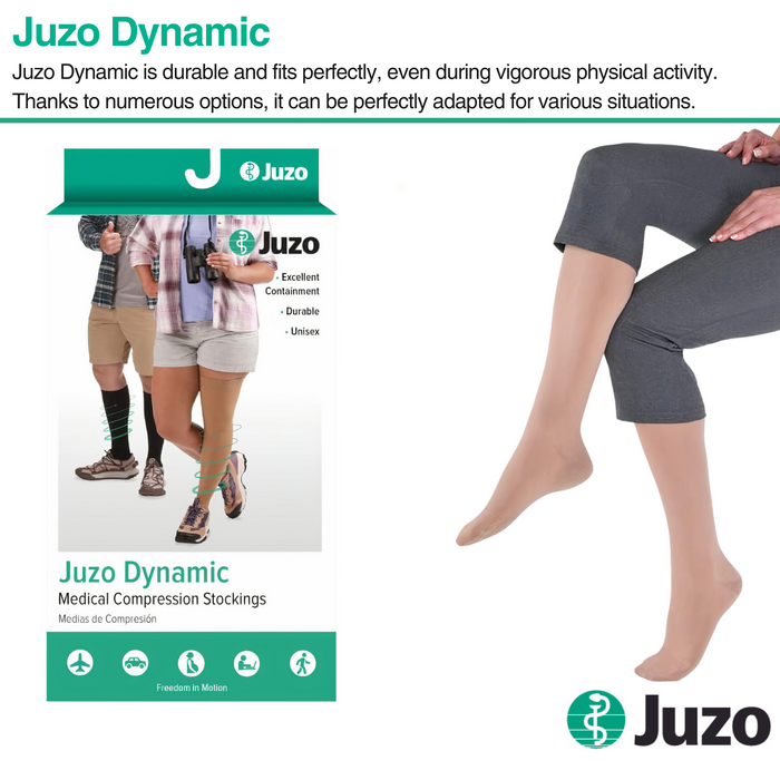 Juzo Dynamic Compression Stockings, 30-40 mmHg, Knee High, 3.5 CM Silicone Band, Open Toe - HV Supply
