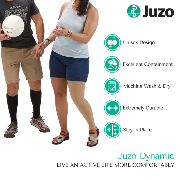 Juzo Dynamic Compression Stockings, 30-40 mmHg, Knee High, 3.5 CM Silicone Band, Open Toe - HV Supply