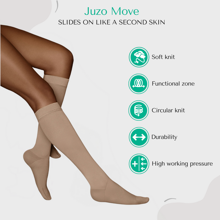 Juzo Move Compression Stockings, 20-30 mmHg, Knee High, Silicone Band, Closed Toe - HV Supply