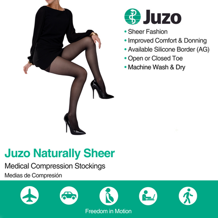 Juzo Naturally Sheer Compression Stockings, 15-20 mmHg, Knee High, Open Toe - HV Supply