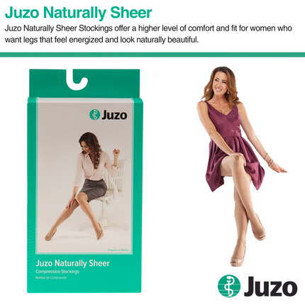 Juzo Naturally Sheer Compression Stockings, 20-30 mmHg, Microdot Silicone Band, Thigh High, Closed Toe - HV Supply