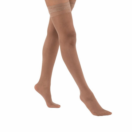 Juzo Naturally Sheer Compression Stockings, 30-40 mmHg, Microdot Silicone Band, Thigh High, Closed Toe - HV Supply