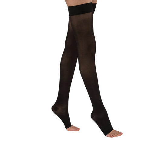 Juzo Naturally Sheer Compression Stockings, 30-40 mmHg, Microdot Silicone Band, Thigh High, Open Toe - HV Supply