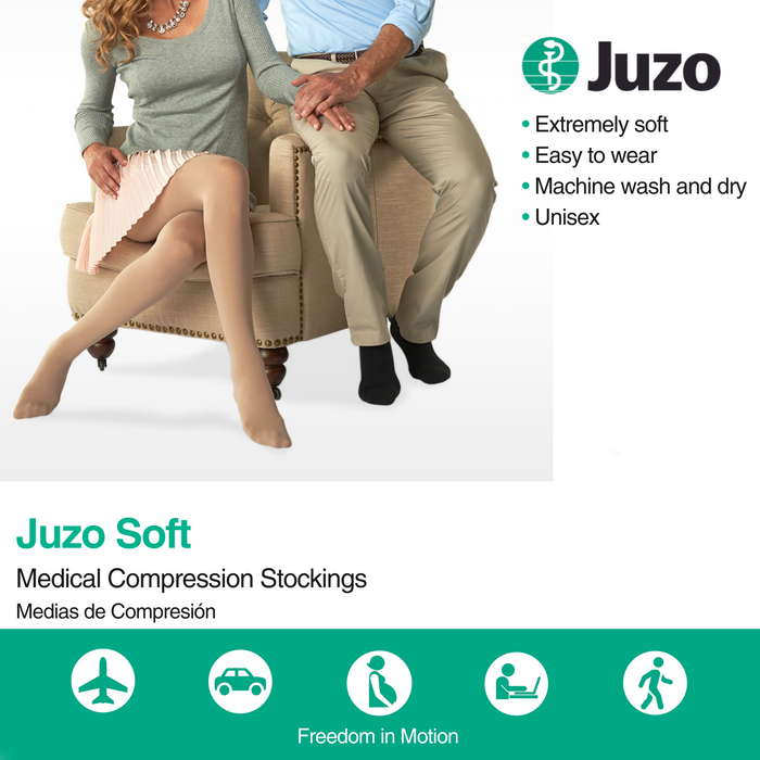 Juzo Soft Compression Stockings, 15-20 mmHg, Thigh High, Silicone Band, Open Toe - HV Supply
