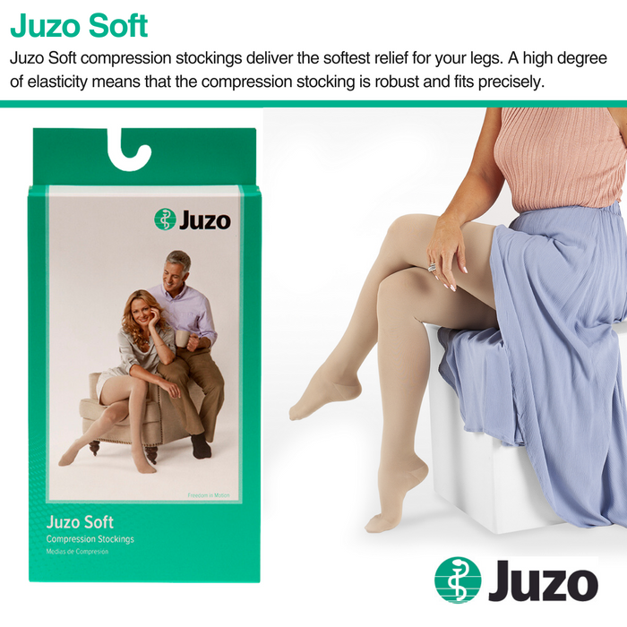 Juzo Soft Compression Stockings, 20-30 mmHg, Thigh High, Silicone Band, Closed Toe - HV Supply