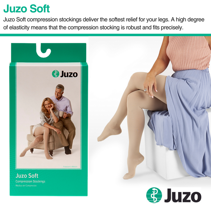 Juzo Soft Compression Stockings, 20-30 mmHg, Thigh High, Closed Toe, Beige - HV Supply