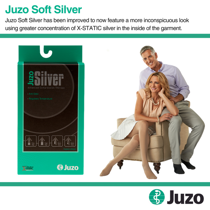 Juzo Soft Silver Compression Stockings, 30-40 mmHg, Microdot Silicone Band, Thigh High, Closed Toe - HV Supply