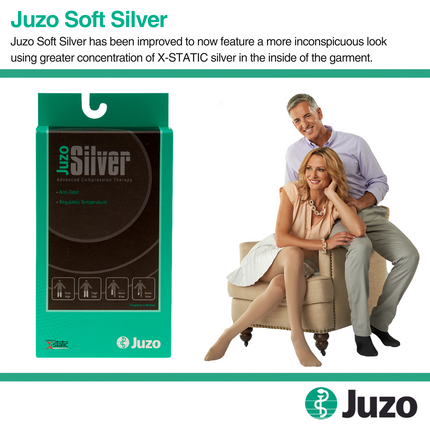 Juzo Soft Silver Compression Stockings, 20-30 mmHg, Microdot Silicone Band, Knee High, Open Toe - HV Supply