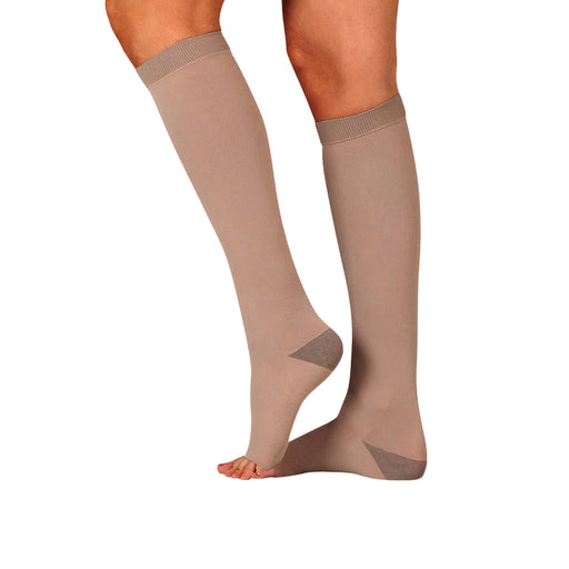 Juzo Soft Silver Compression Stockings, 20-30 mmHg, Microdot Silicone Band, Knee High, Open Toe - HV Supply