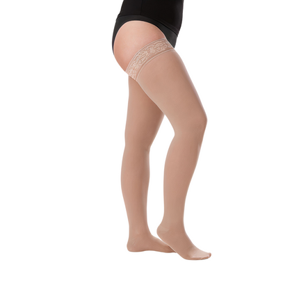 Juzo Soft Compression Stockings, 15-20 mmHg, Thigh High, Silicone Band, Open Toe - HV Supply