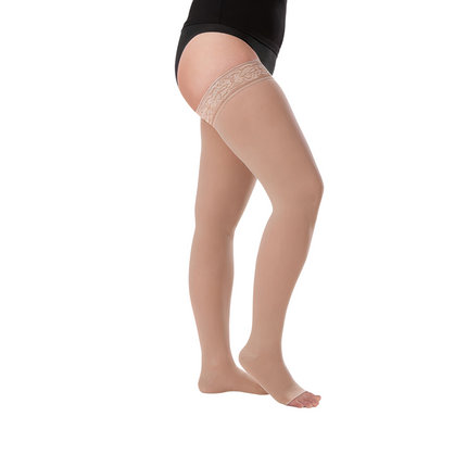 Juzo Soft Compression Stockings, 30-40 mmHg, Thigh High, Silicone Band, Open Toe - HV Supply