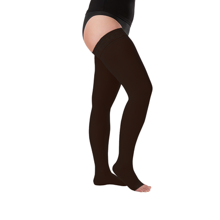 Juzo Soft Compression Stockings, 15-20 mmHg, Thigh High, Silicone Band, Open Toe - HV Supply