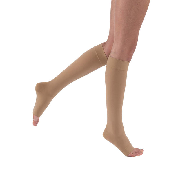JOBST Relief Compression Stockings 20-30 mmHg Knee High, Silicone Dot Band, Open Toe, Beige