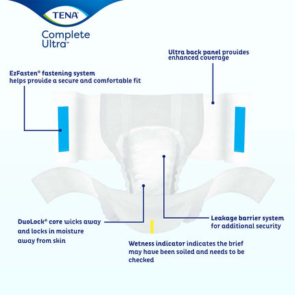 TENA Complete Ultra Incontinence Brief 32"- 44", Moderate Absorbency, Unisex, Medium