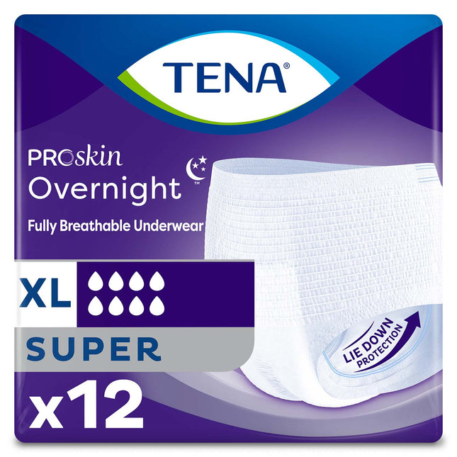 TENA ProSkin Overnight Super Protective Incontinence Underwear 55"- 66", Heavy Absorbency, Unisex, X-Large