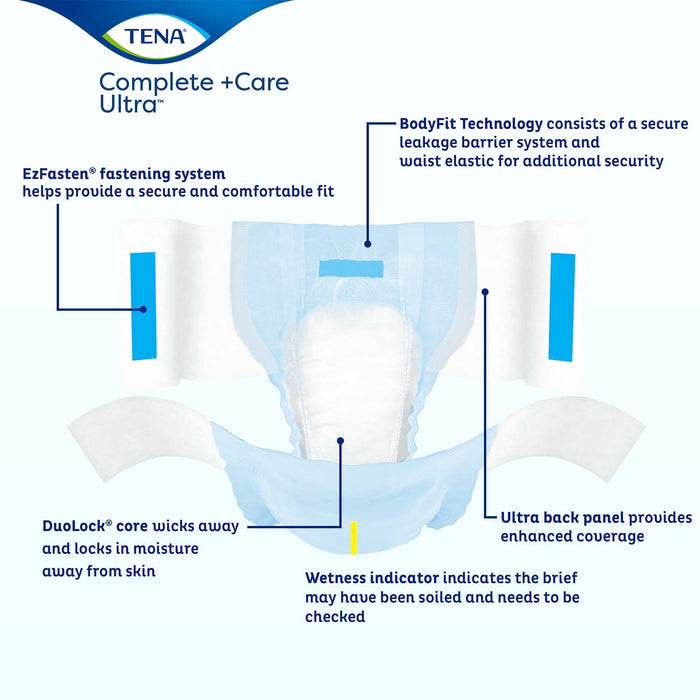 TENA Complete Ultra Incontinence Brief 40"- 56", Moderate Absorbency, Unisex, Large