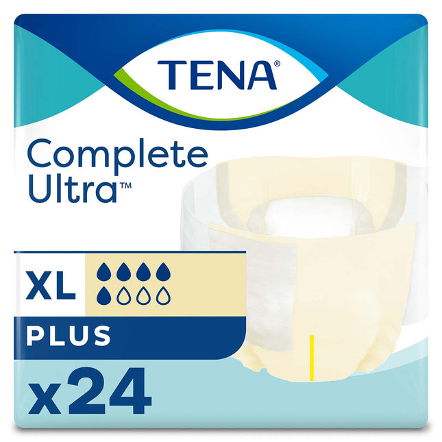 TENA Complete Ultra Incontinence Brief 52"- 62", Moderate Absorbency, Unisex, X-Large, 24 Count