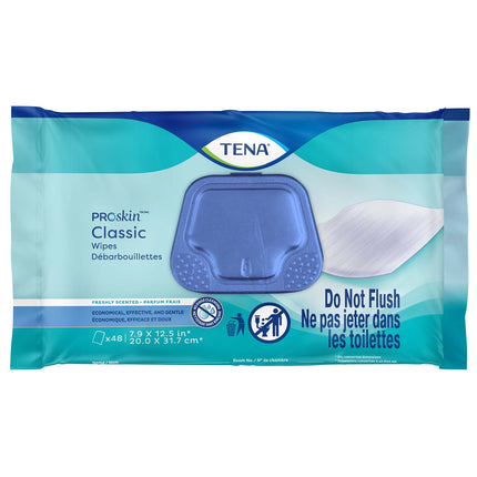 TENA ProSkin Classic Washcloth, Premoistened Wipe, Scented, 48 Count