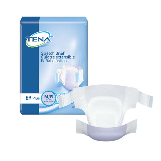 TENA Stretch Plus Incontinence Brief 33"- 52", Moderate Absorbency, Unisex, Medium/Regular