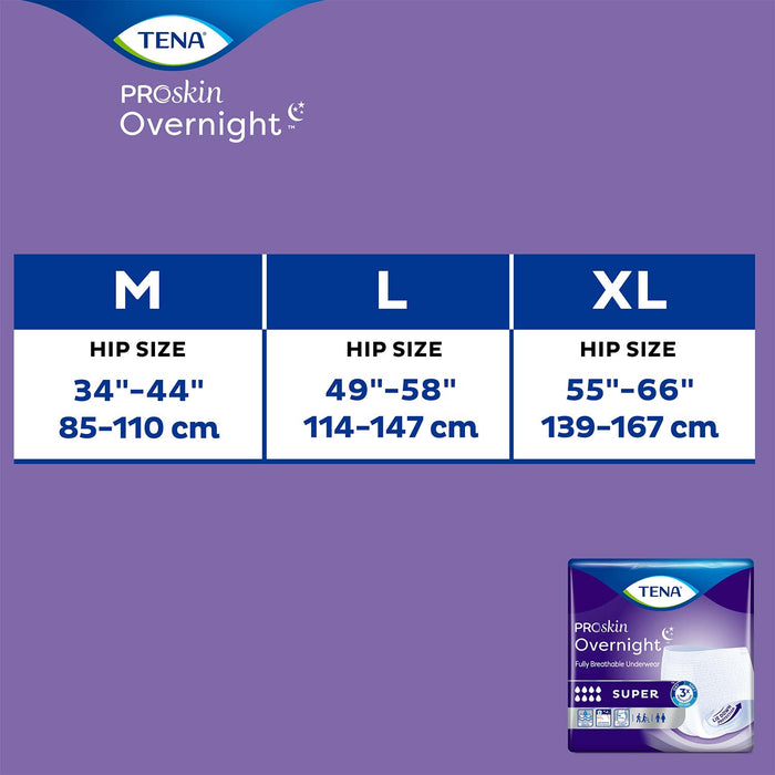 TENA ProSkin Overnight Super Protective Incontinence Underwear 55"- 66", Heavy Absorbency, Unisex, X-Large