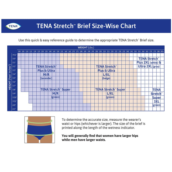 TENA Stretch Plus Incontinence Brief 33"- 52", Moderate Absorbency, Unisex, Medium/Regular