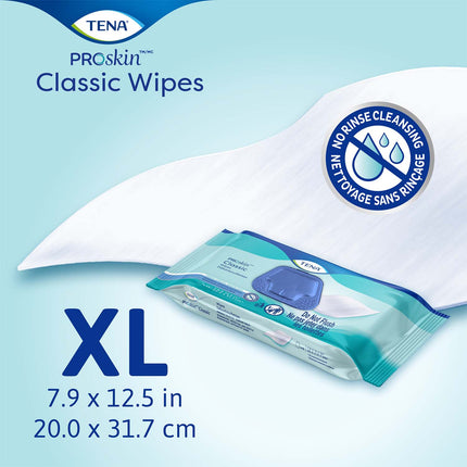 TENA ProSkin Classic Washcloth, Premoistened Wipe, Scented, 48 Count