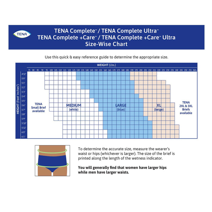 TENA Complete Incontinence Brief 52"- 62", Moderate Absorbency, Unisex, X-Large