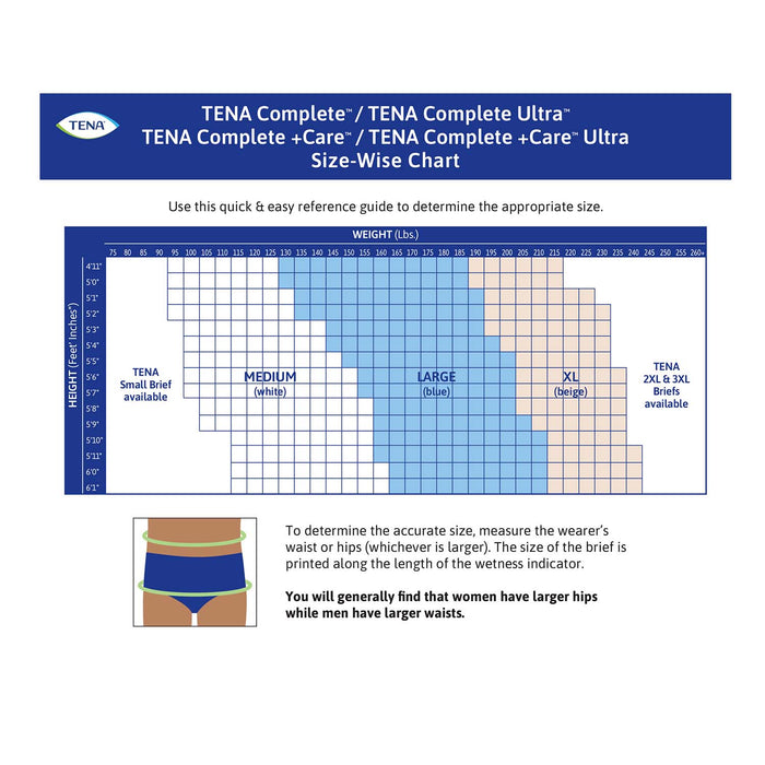 TENA Complete +Care Incontinence Brief 32"- 44", Moderate Absorbency, Unisex, Medium